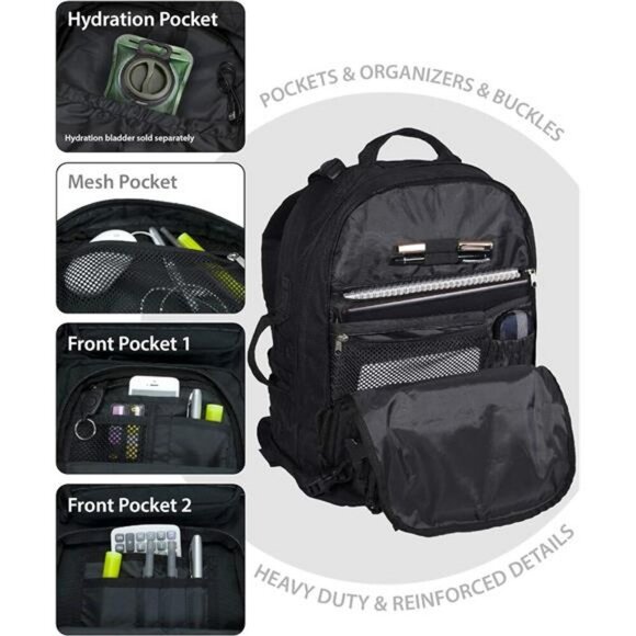 Tactical Laptop Backpack Large Black USB Port Anti Theft Travel Bag 17 Inch - Picture 4 of 7